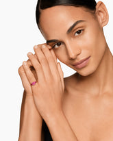 Petite Pavé Pinky Ring in 18K Yellow Gold with Red Rubies, 7mm